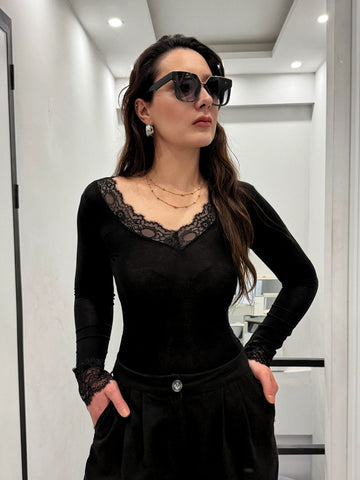 DANTEL DETAYLI KAŞMİR DOKU TRANSPARAN BLUZ