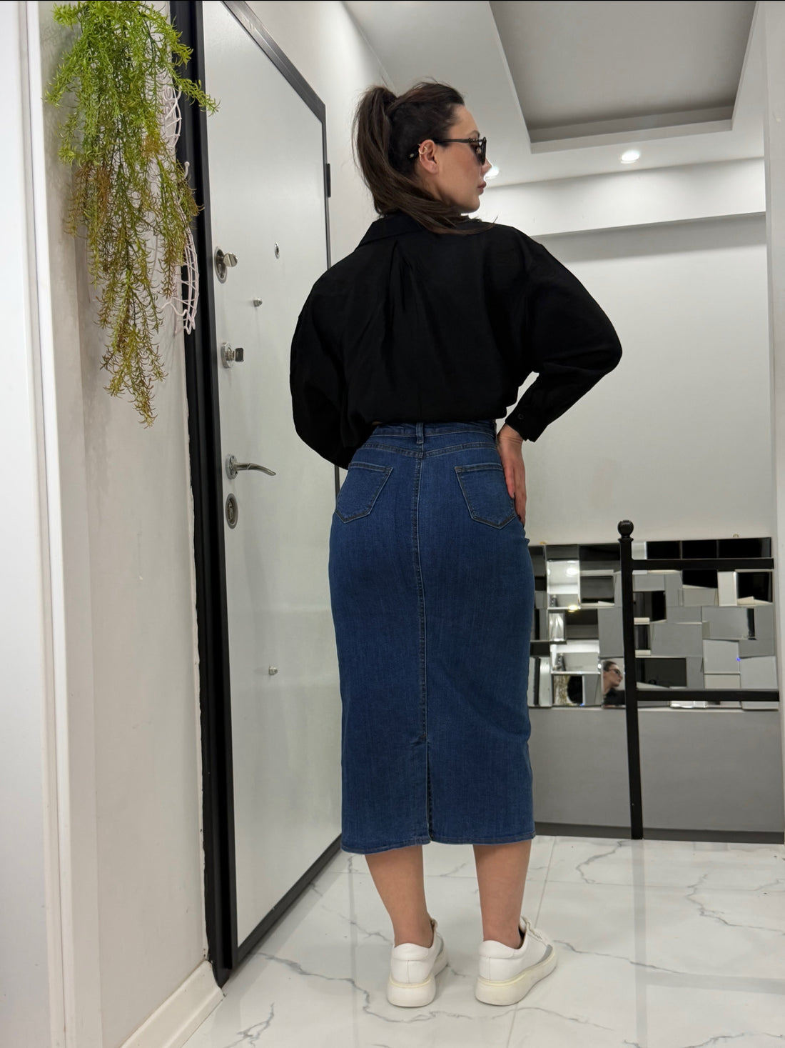 FULL LİKRALI DENİM ETEK