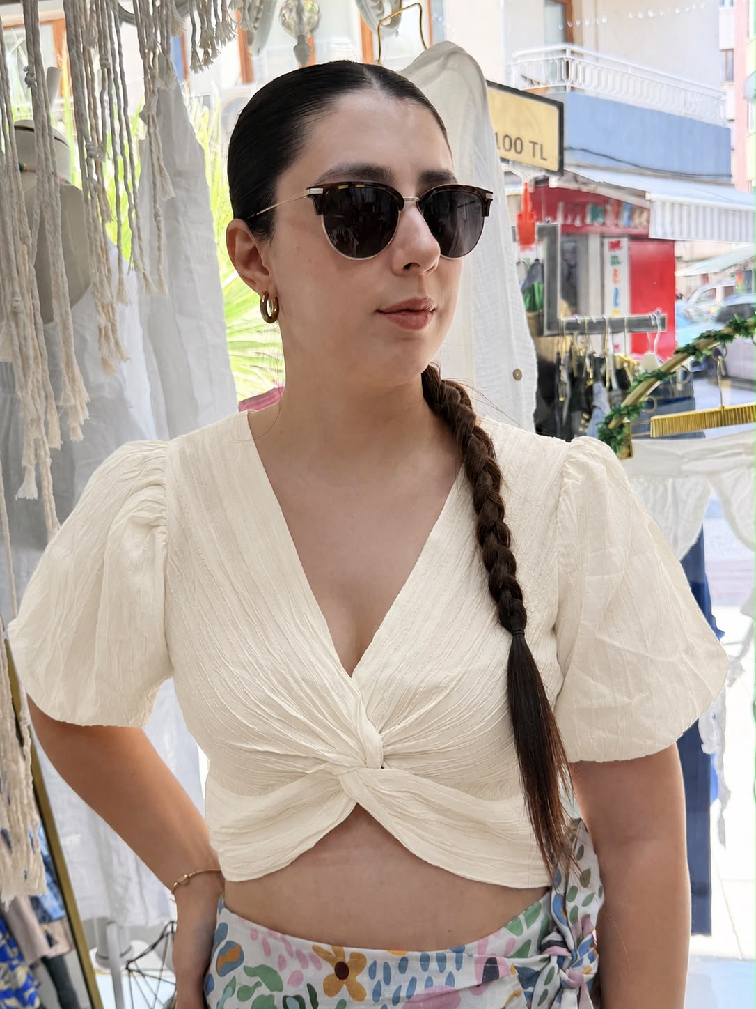 Likralı Crop Bluz